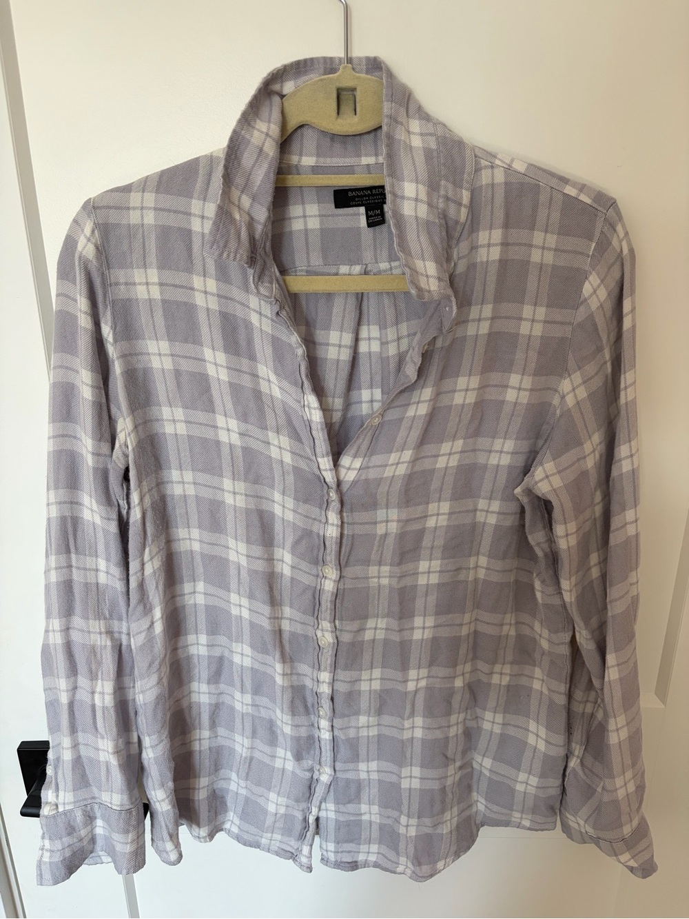 Banana Republic Soft Gray Plaid Button-Up Shirt
